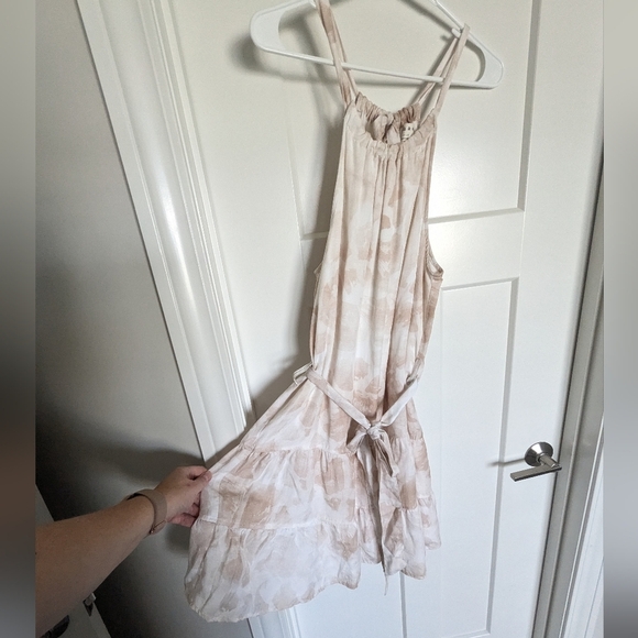 Anthropologie Cloth & Stone Evanne Halter Mini Dress - Tan and White sz S - Picture 2 of 6